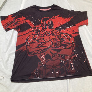 Marvel Deadpool Men's T-Shirt Short Sleeve Red Camouflage Size XL Shirt Black 🔥